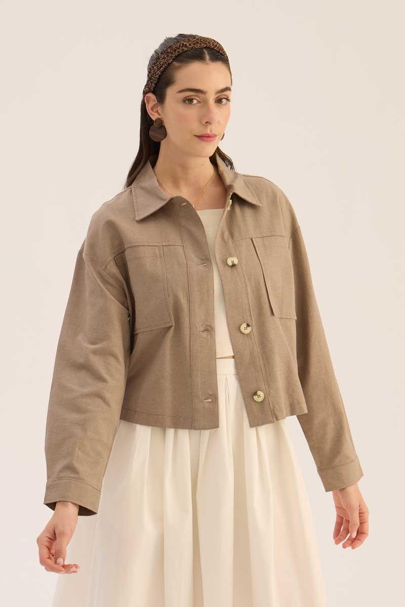 Düğmeli Keten Ceket