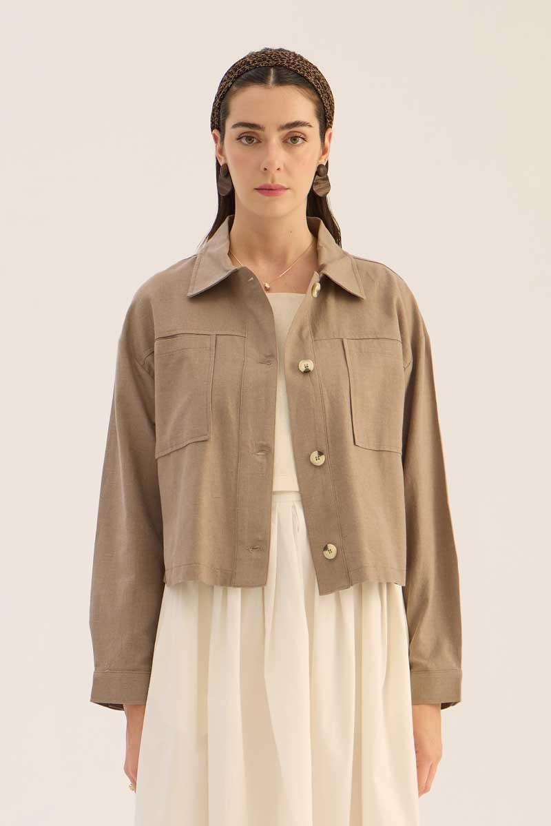 Düğmeli Keten Ceket