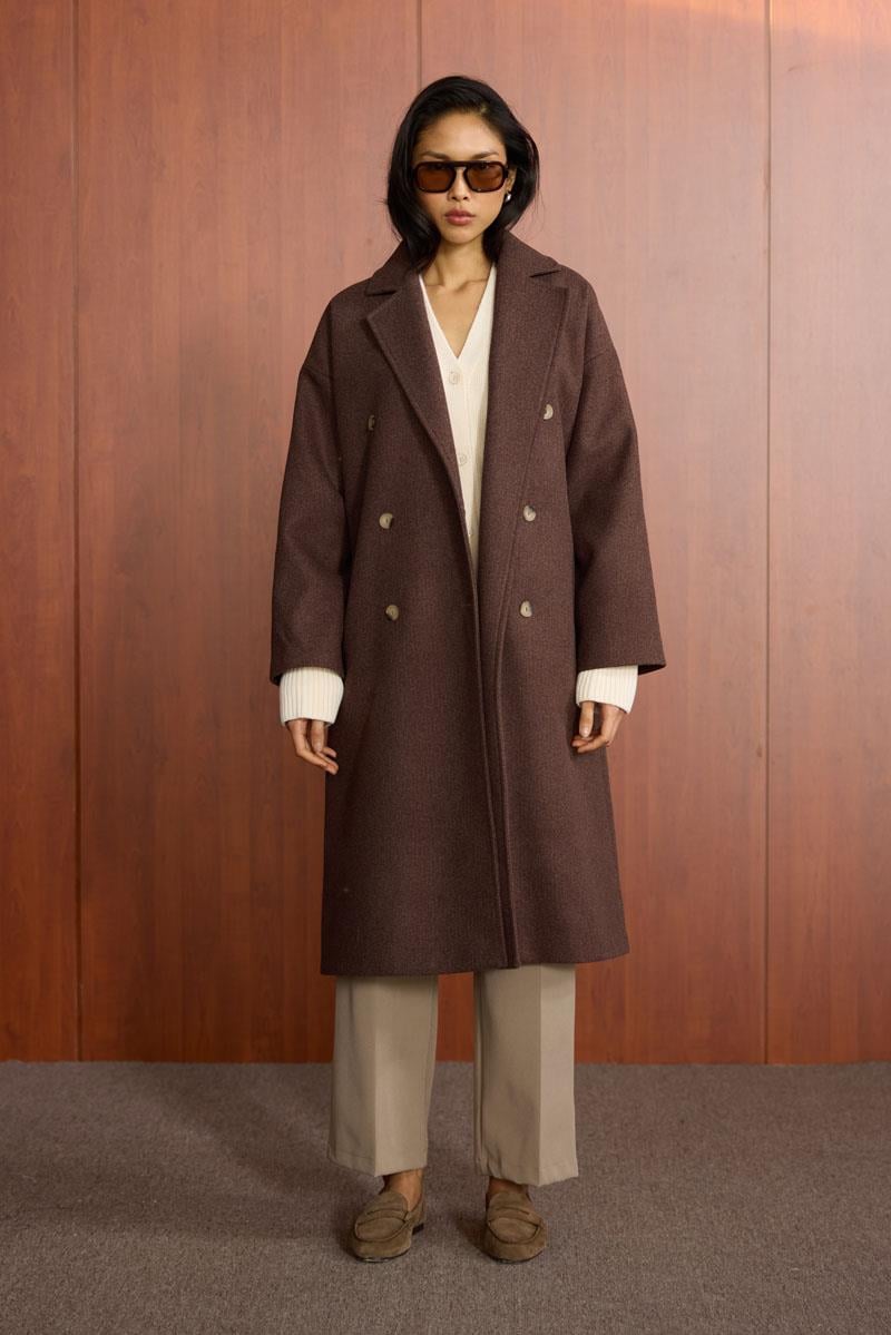 Düğmeli Kruvaze Kaban Acı kahve