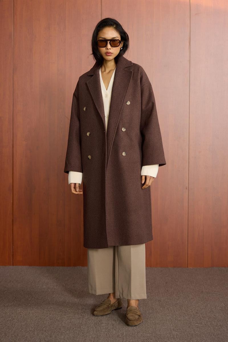 Düğmeli Kruvaze Kaban Acı kahve