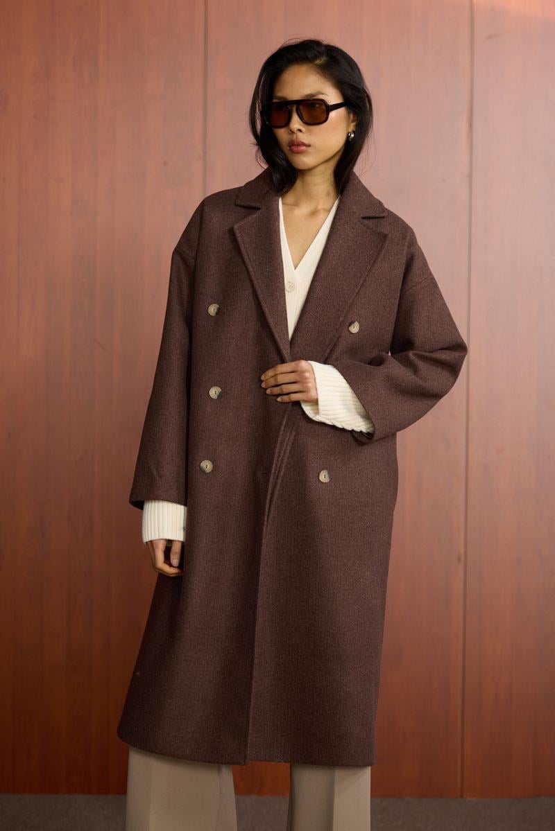 Düğmeli Kruvaze Kaban Acı kahve