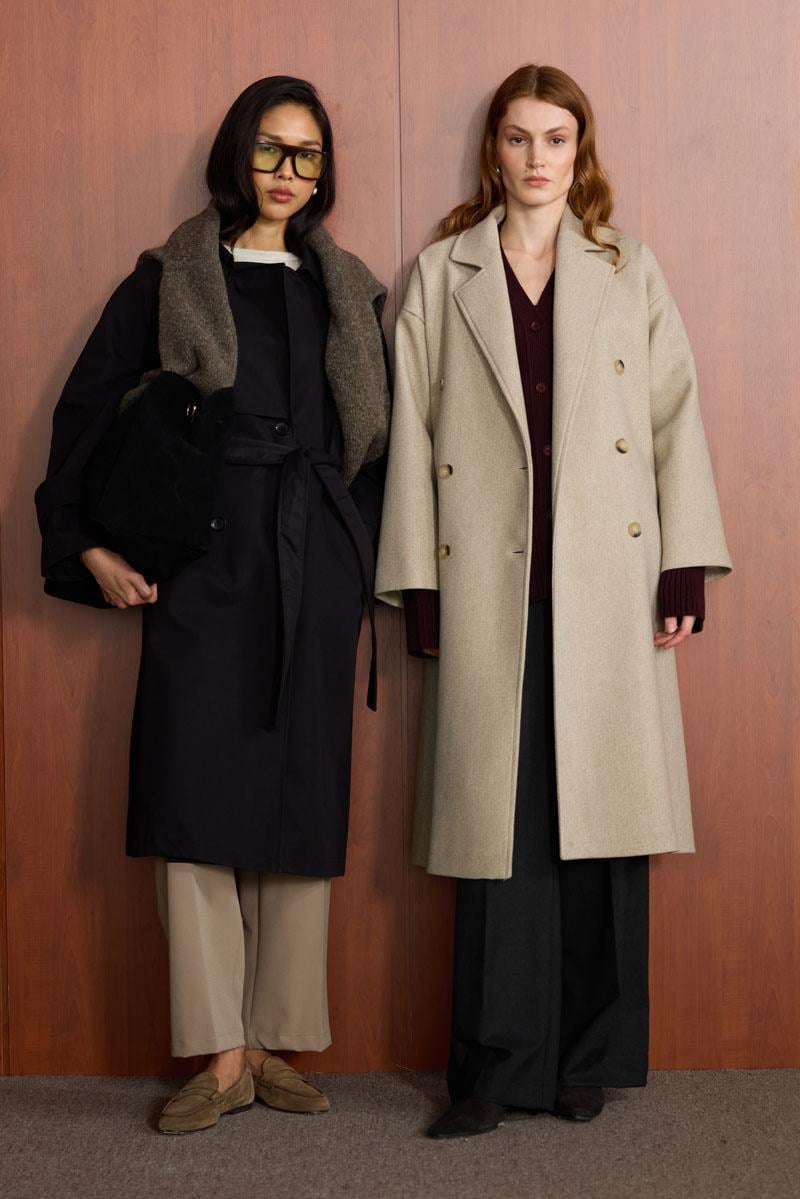 Düğmeli Kruvaze Kaban Bej