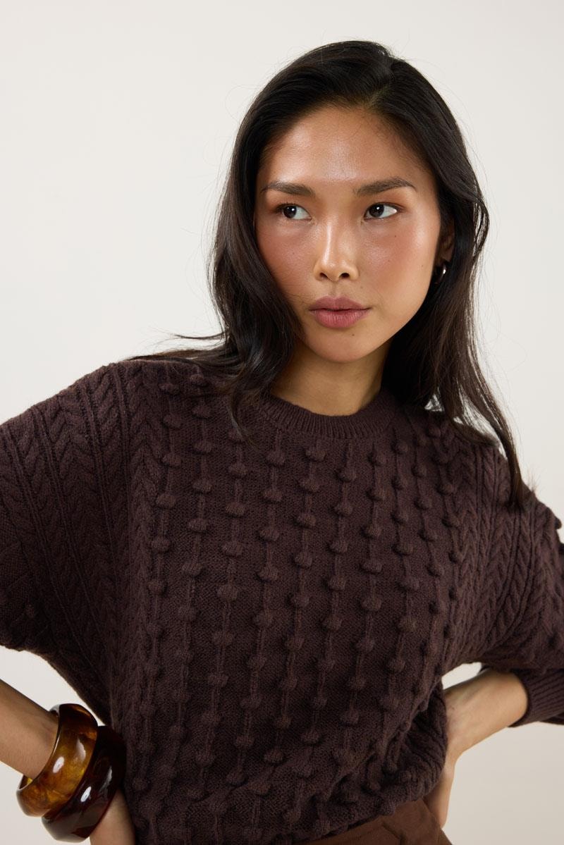 Düğüm Detaylı Kazak Acı kahve