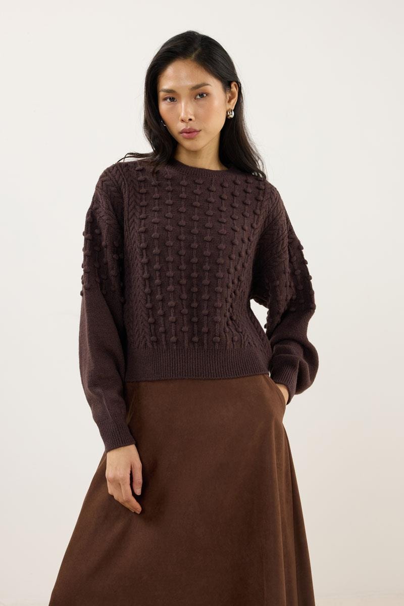 Düğüm Detaylı Kazak Acı kahve