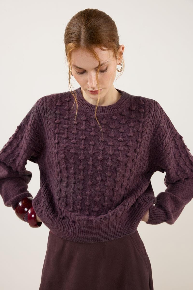 Düğüm Detaylı Kazak Mürdüm