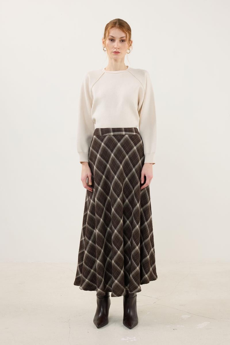 Ekoseli Uzun Etek Kahverengi