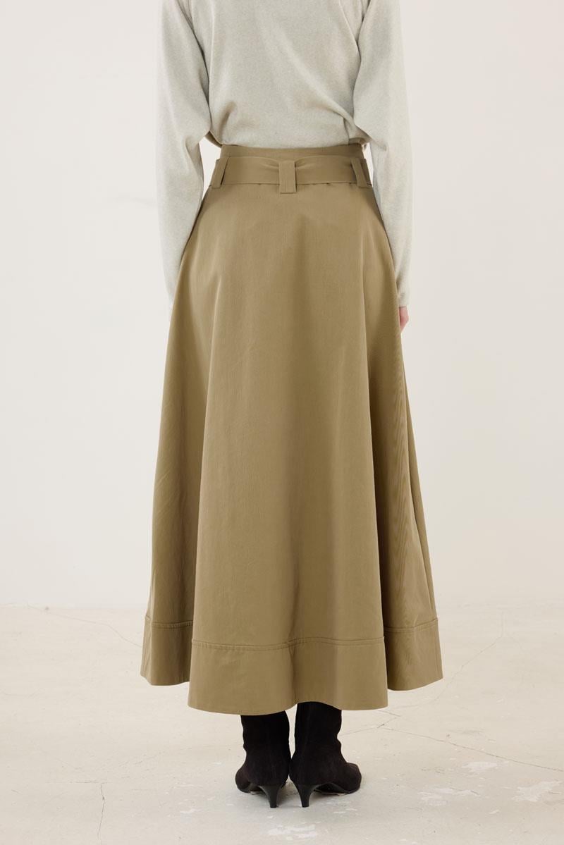 Etek Ucu Parçalı Kemerli Etek Haki