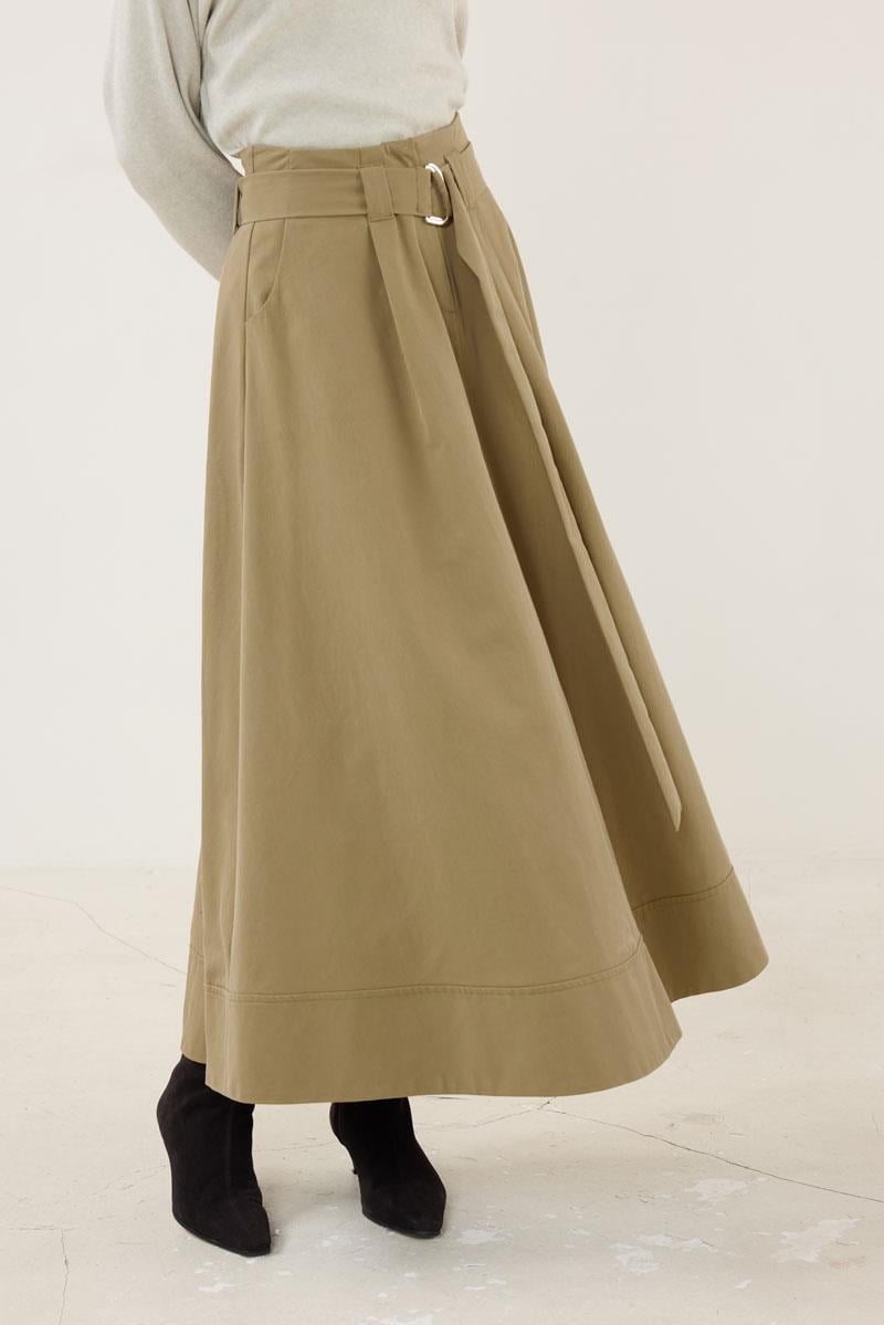 Etek Ucu Parçalı Kemerli Etek Haki