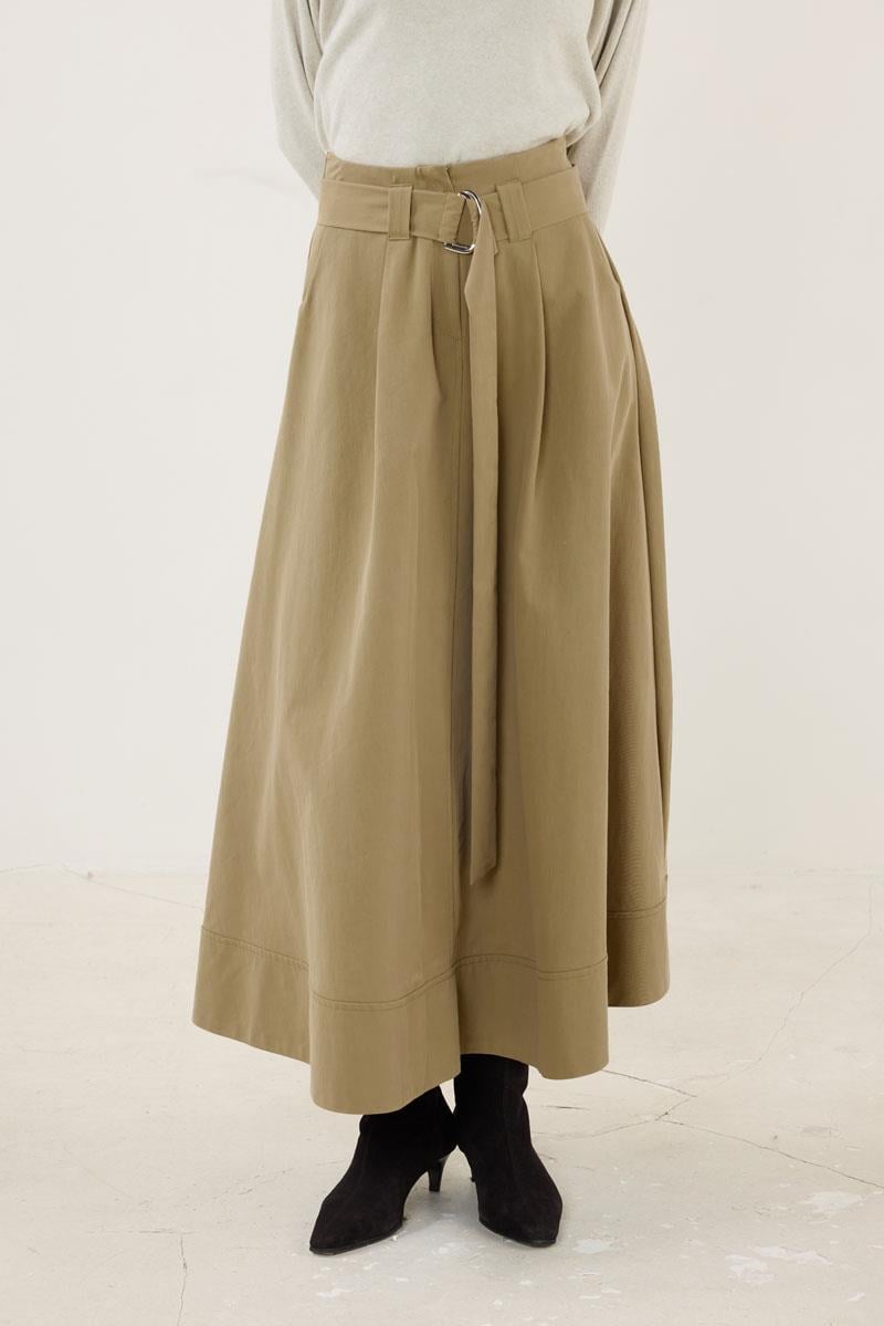 Etek Ucu Parçalı Kemerli Etek Haki