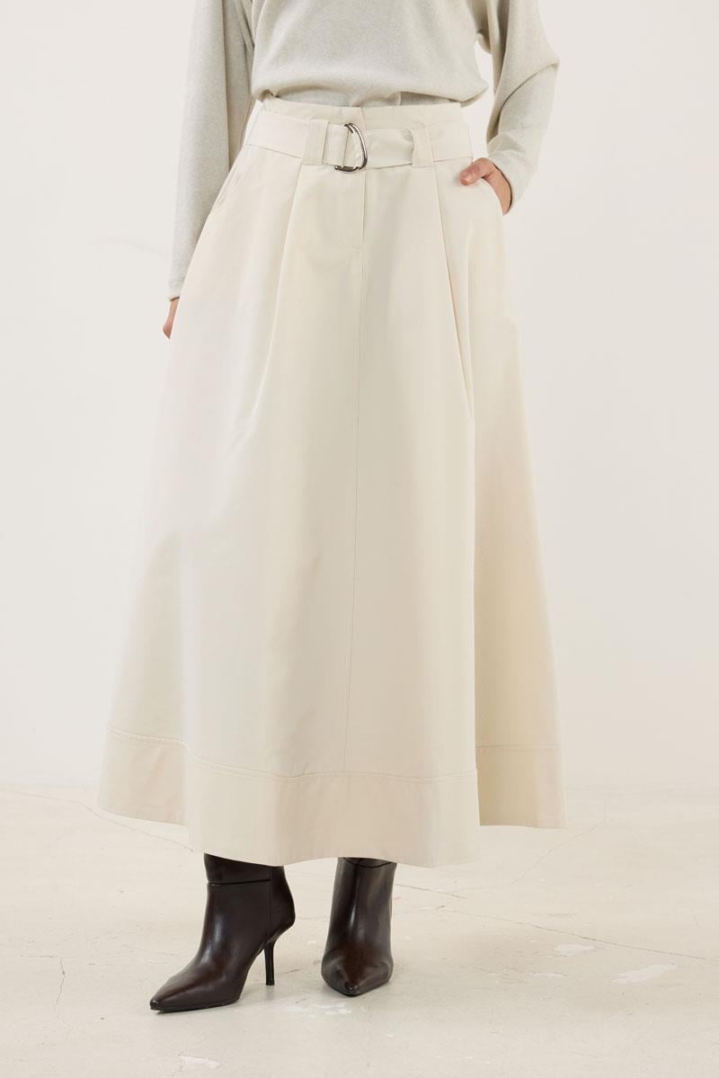 Etek Ucu Parçalı Kemerli Etek Krem