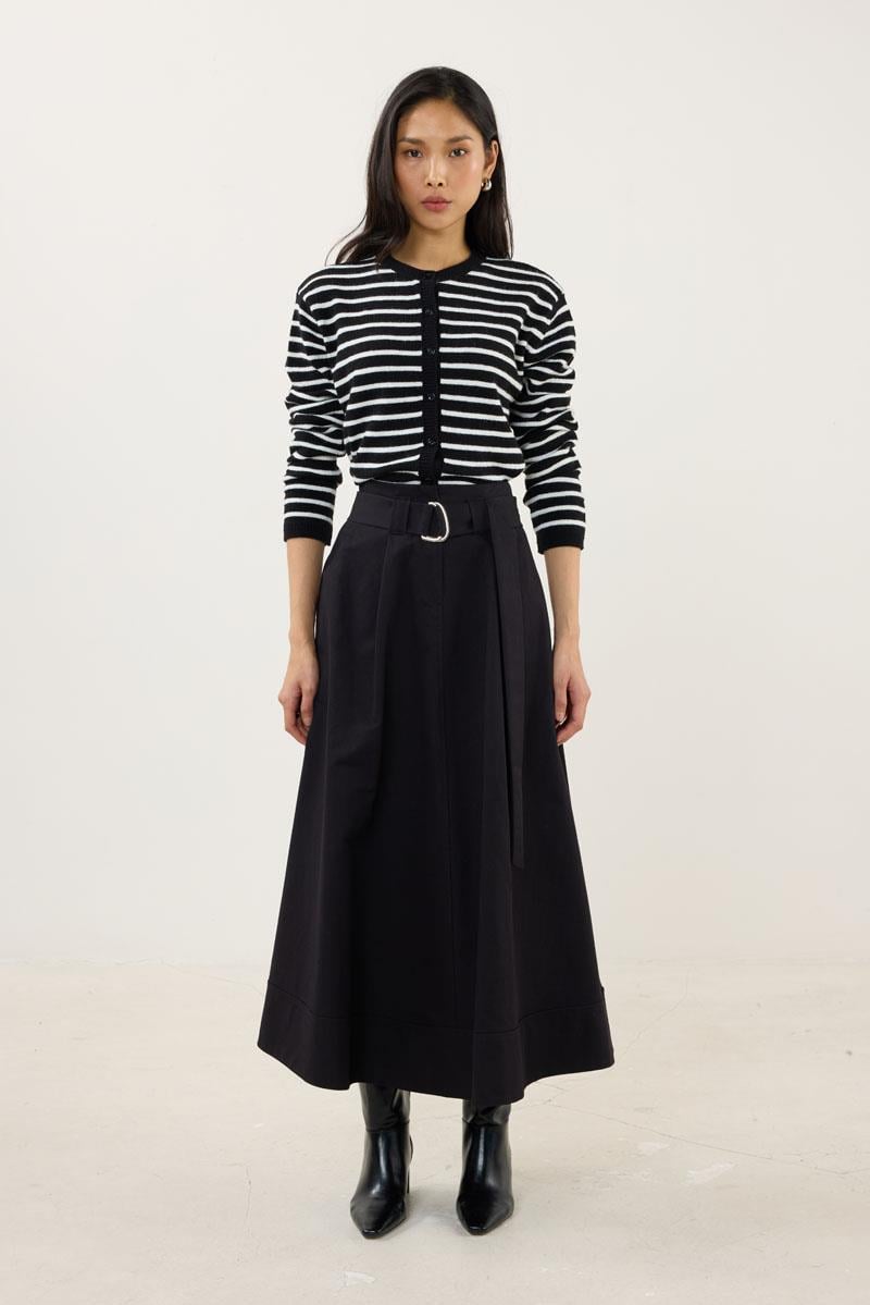 Etek Ucu Parçalı Kemerli Etek Siyah