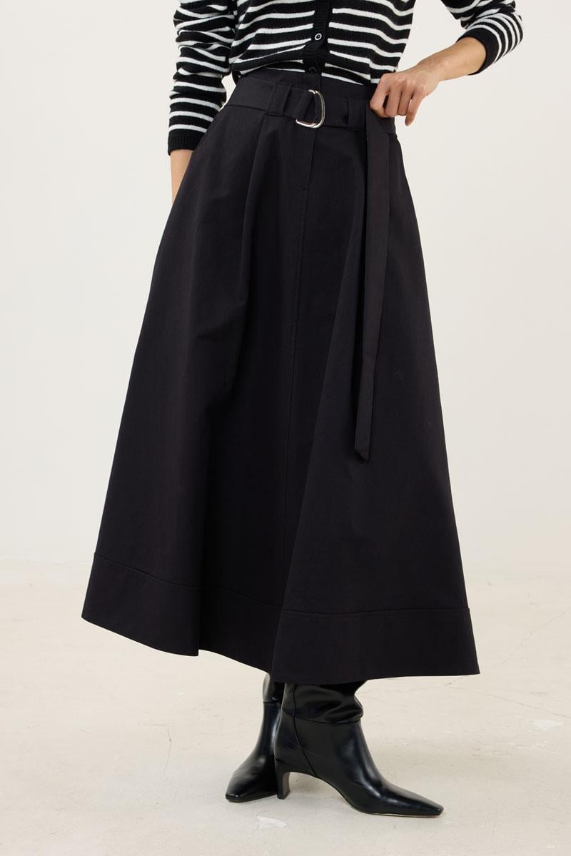 Etek Ucu Parçalı Kemerli Etek Siyah