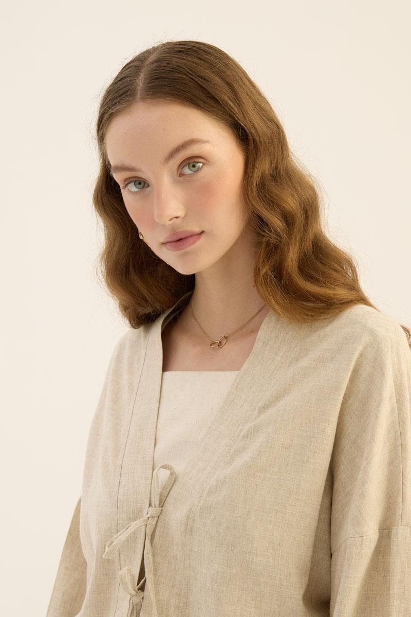 Etek Üstü Keten Kimono