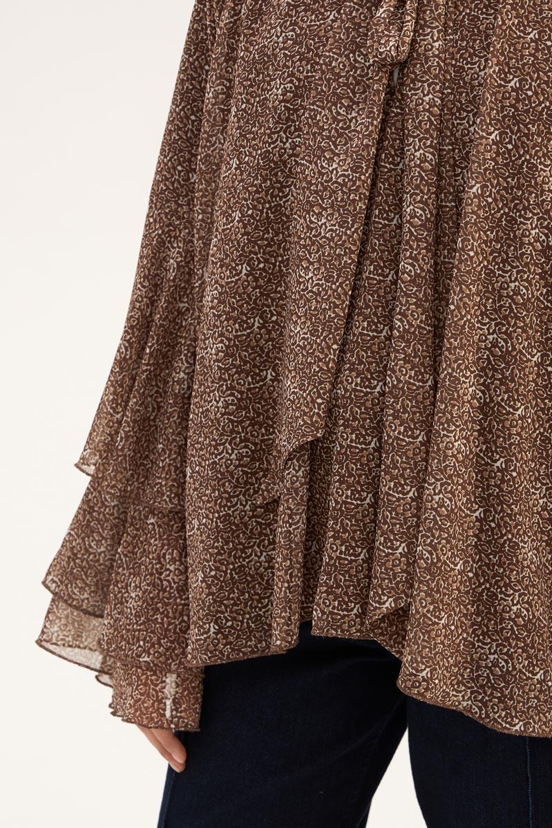 Fularlı Şifon Bluz Kahve