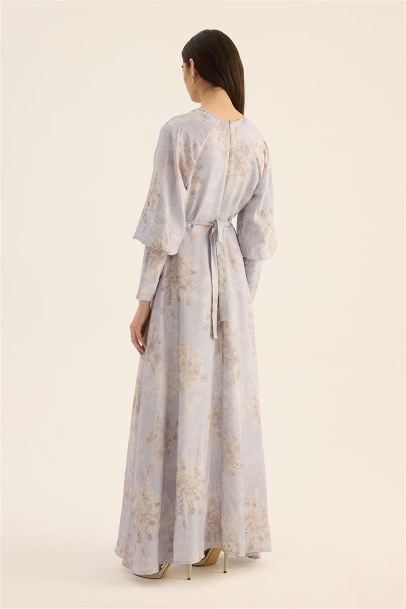 Geniş Manşetli Gece Elbisesi Lila