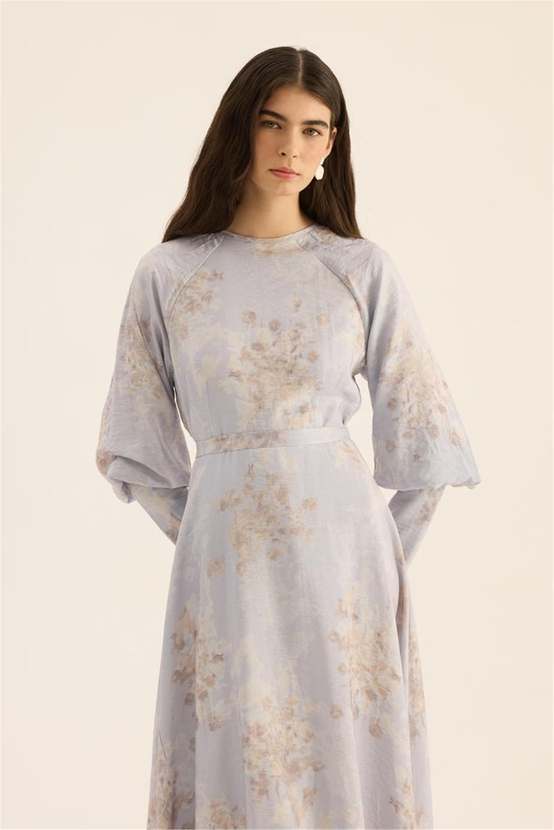 Geniş Manşetli Gece Elbisesi Lila