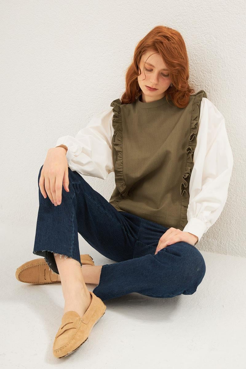 Gömlek Kollu Bluz Haki