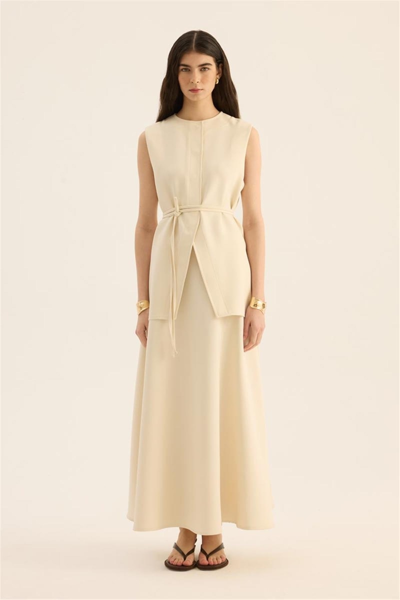 İp Kemerli Yelek Krem