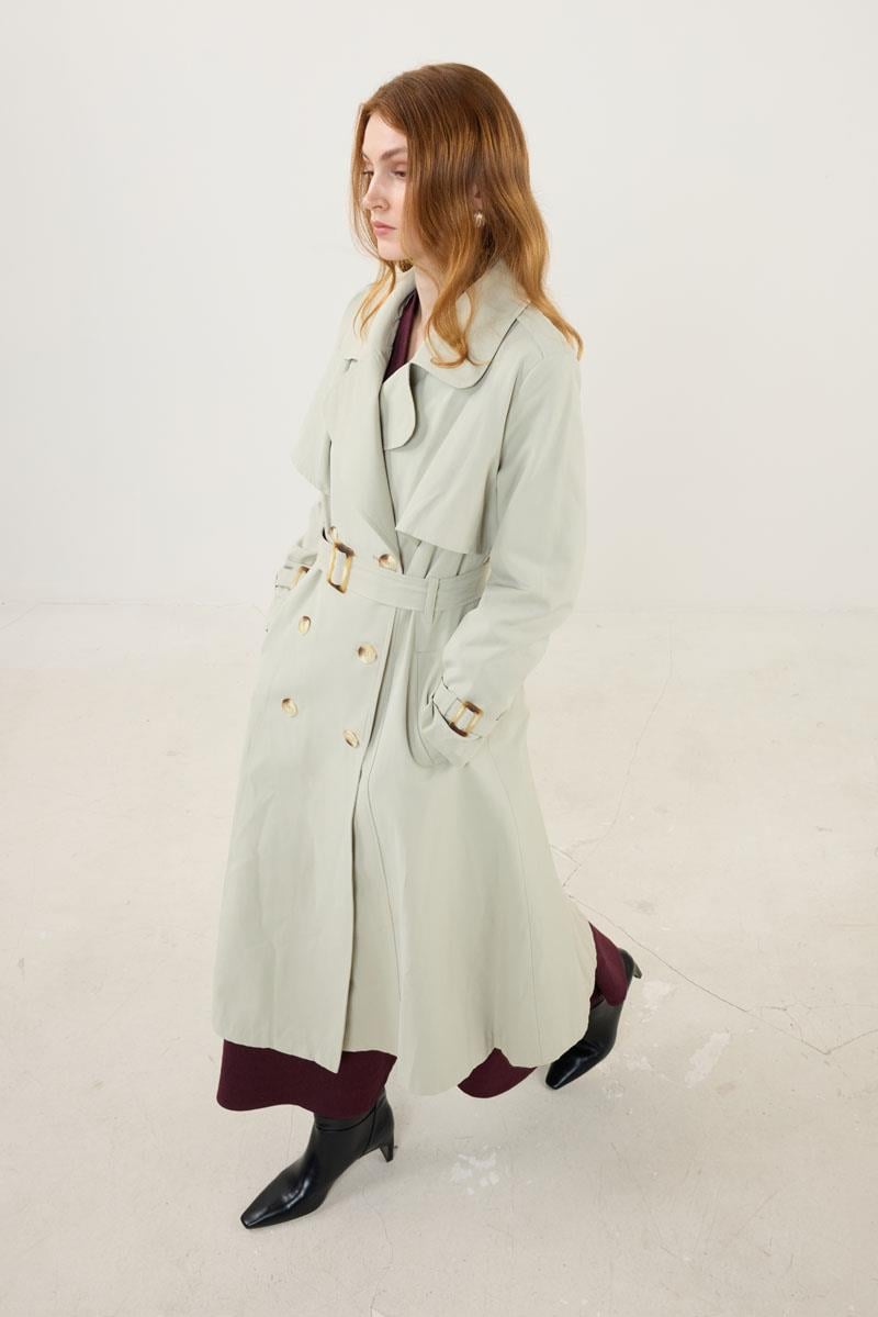 Kemer Tokalı Klasik Uzun Trençkot Çakıl Taşı