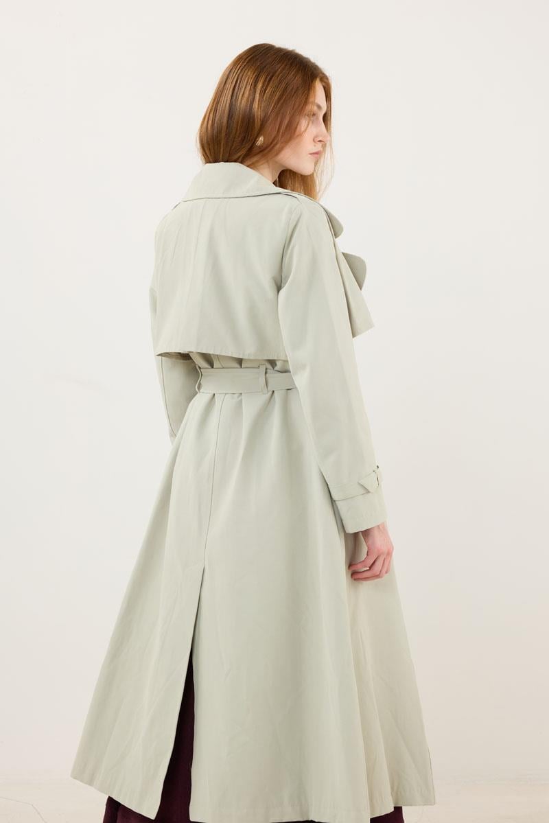 Kemer Tokalı Klasik Uzun Trençkot Çakıl Taşı