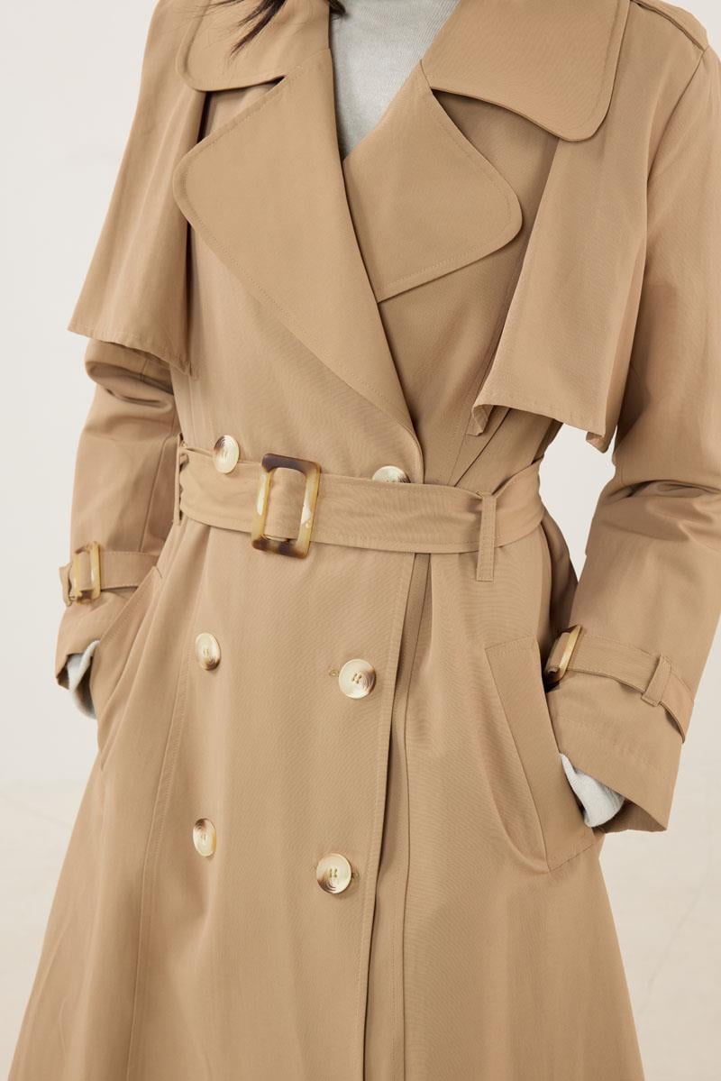 Kemer Tokalı Klasik Uzun Trençkot Camel