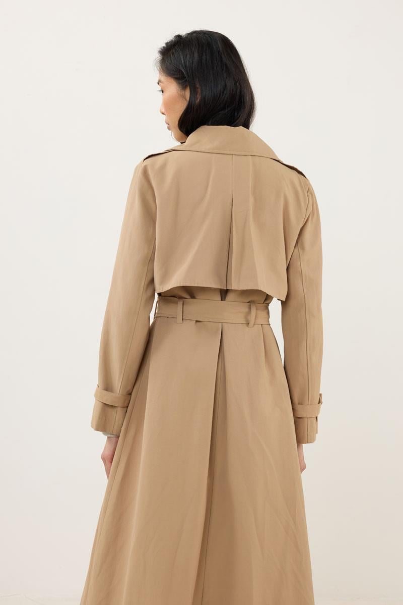 Kemer Tokalı Klasik Uzun Trençkot Camel