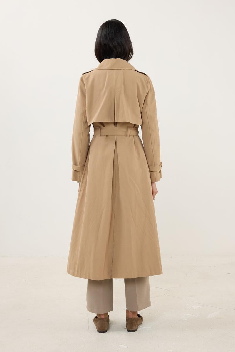 Kemer Tokalı Klasik Uzun Trençkot Camel