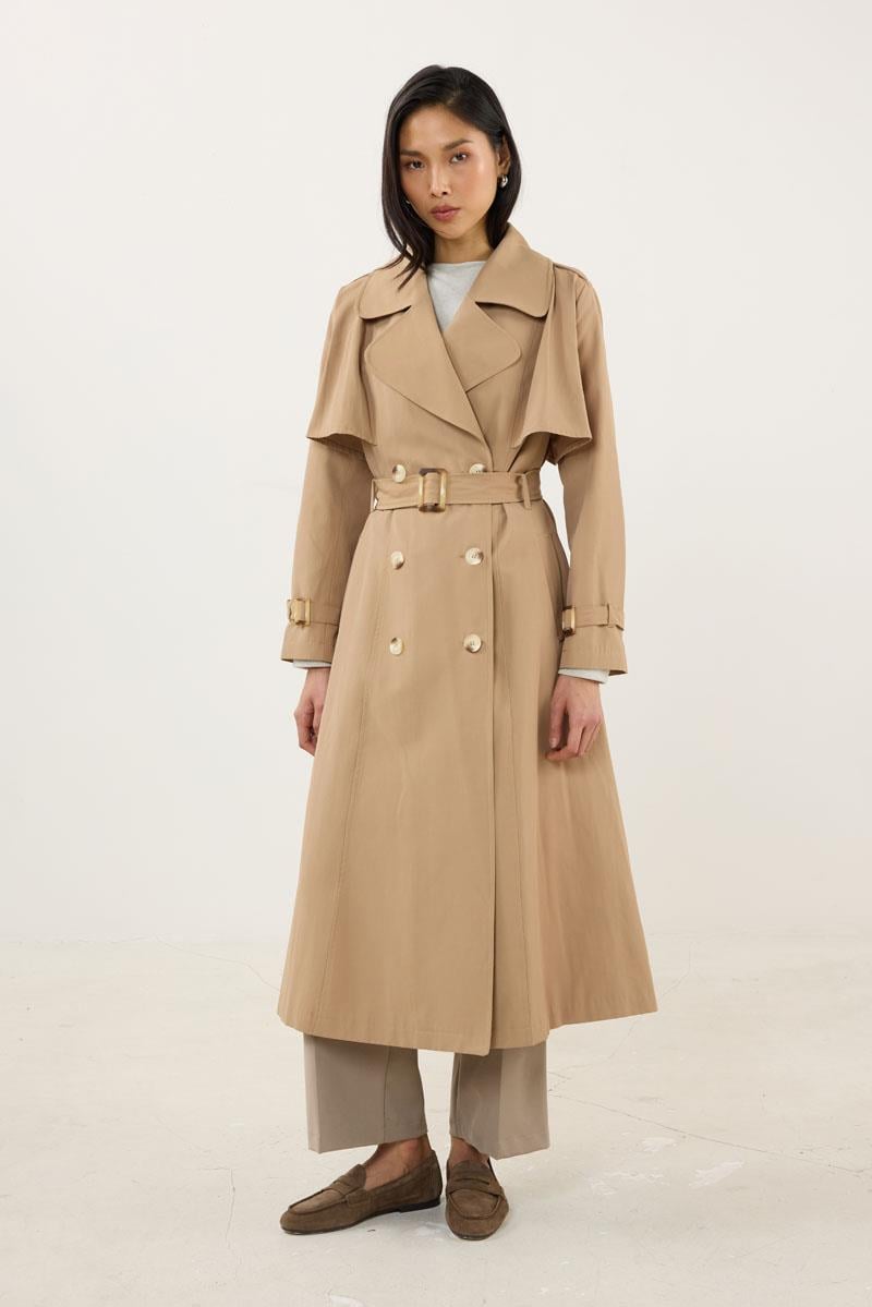 Kemer Tokalı Klasik Uzun Trençkot Camel