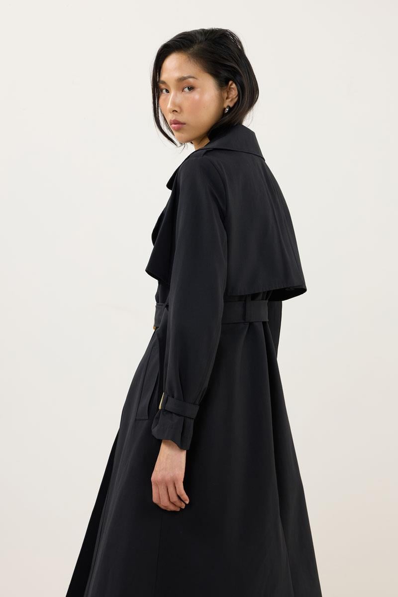 Kemer Tokalı Klasik Uzun Trençkot Siyah