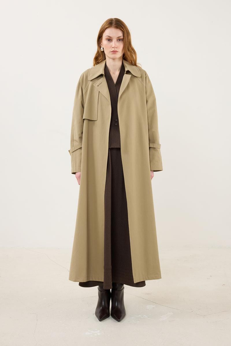 Kemik Tokalı Trençkot Haki