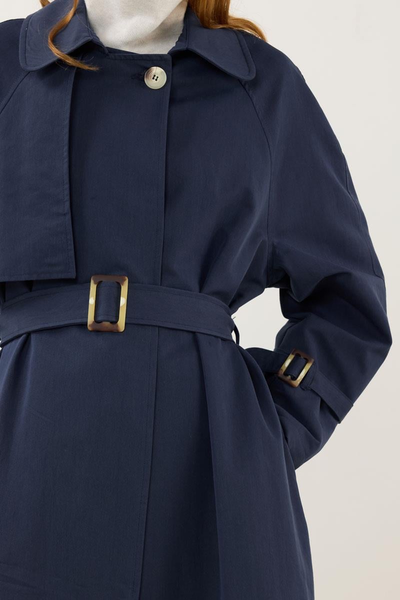 Kemik Tokalı Trençkot Lacivert