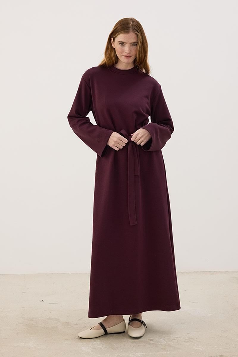 Kolu Nakışlı Sweatshirt Elbise Bordo