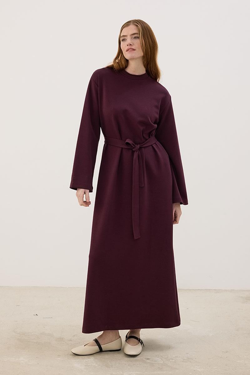 Kolu Nakışlı Sweatshirt Elbise Bordo