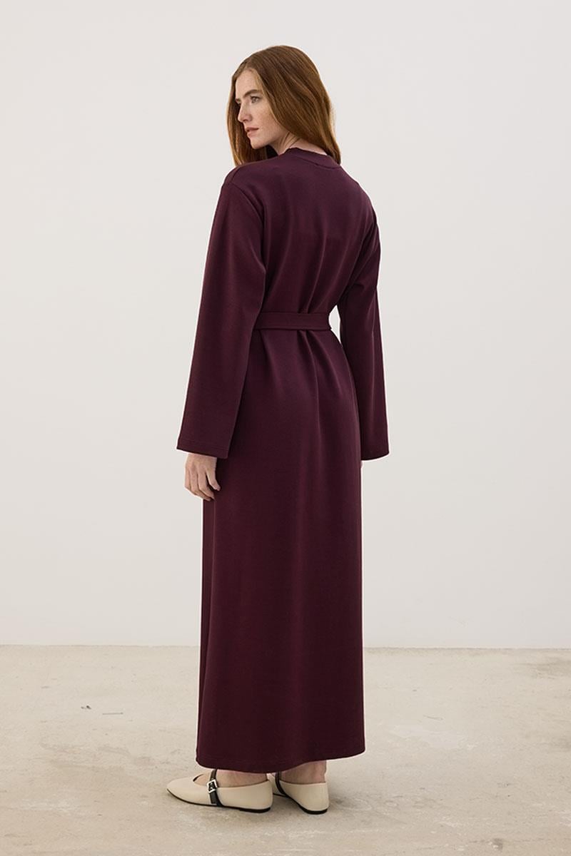 Kolu Nakışlı Sweatshirt Elbise Bordo
