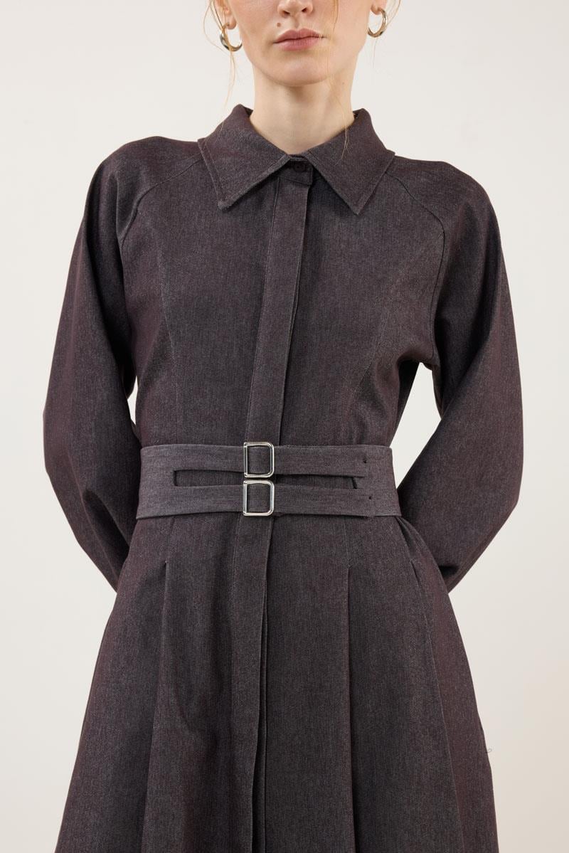 Metal Tokalı Kot Elbise Kahverengi