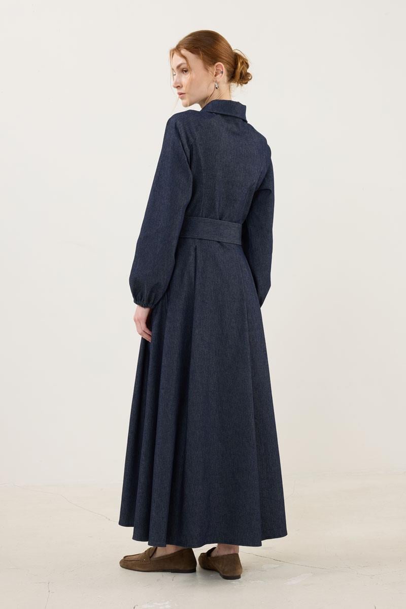 Metal Tokalı Kot Elbise Lacivert