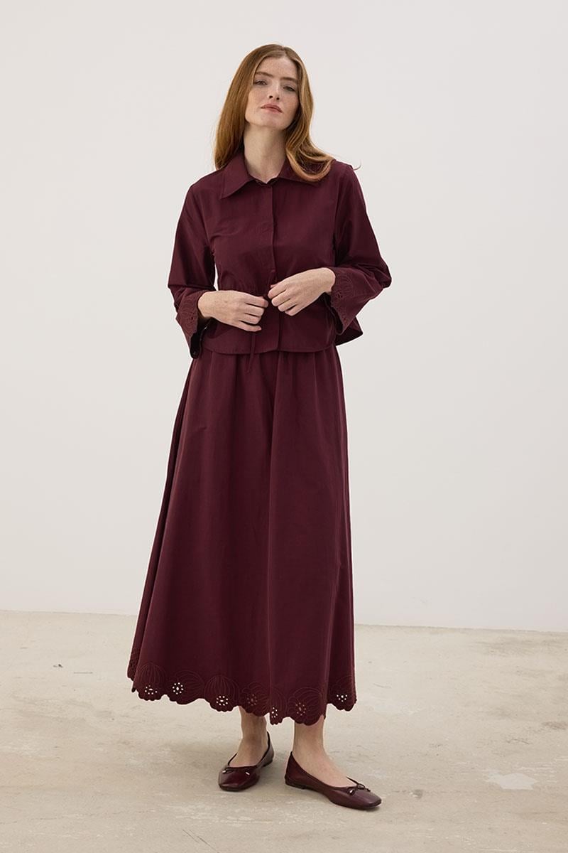 Nakışlı Etek Bordo