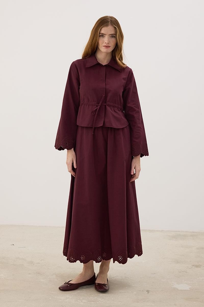 Nakışlı Etek Bordo