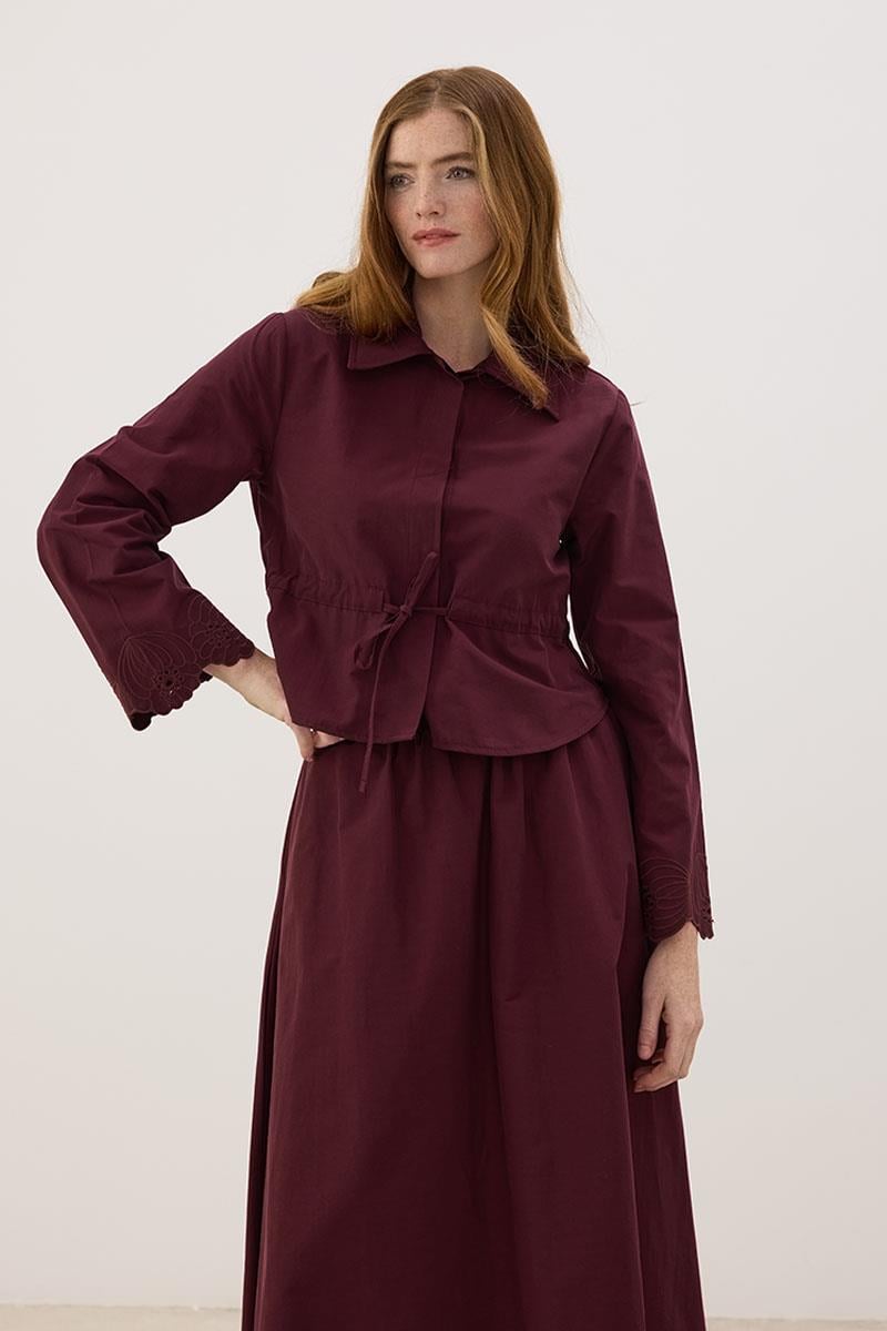 Nakışlı İnce Ceket Bordo