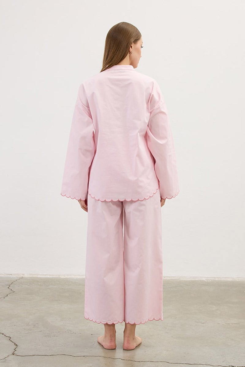 Nakışlı Pamuk Pijama Altı Pudra