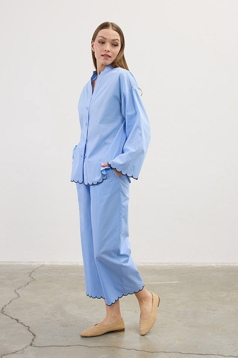 Nakışlı Pamuk Pijama Gömlek Bebek Mavisi