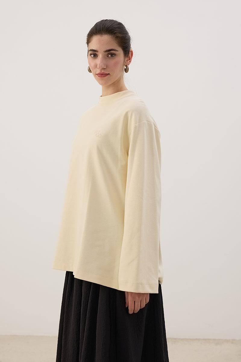 Nakışlı Sweatshirt Krem