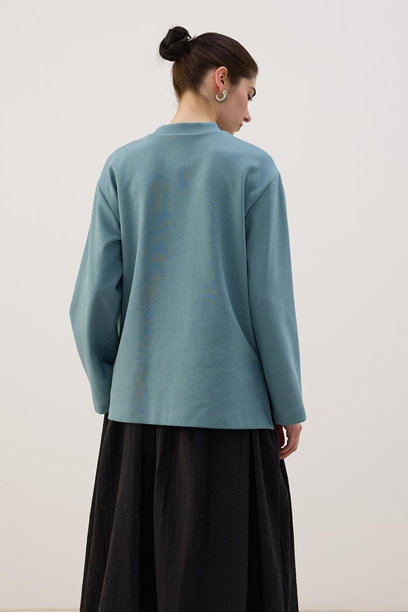 Nakışlı Sweatshirt Retro Mavi
