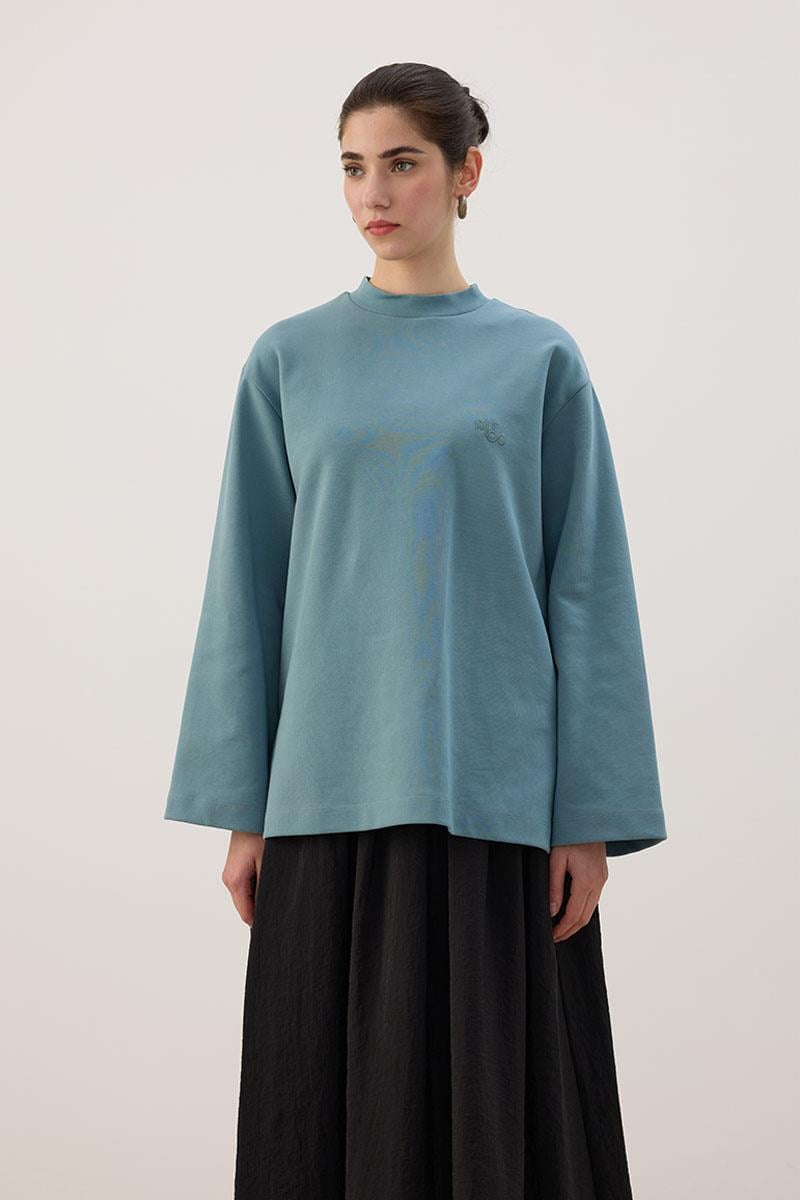 Nakışlı Sweatshirt Retro Mavi