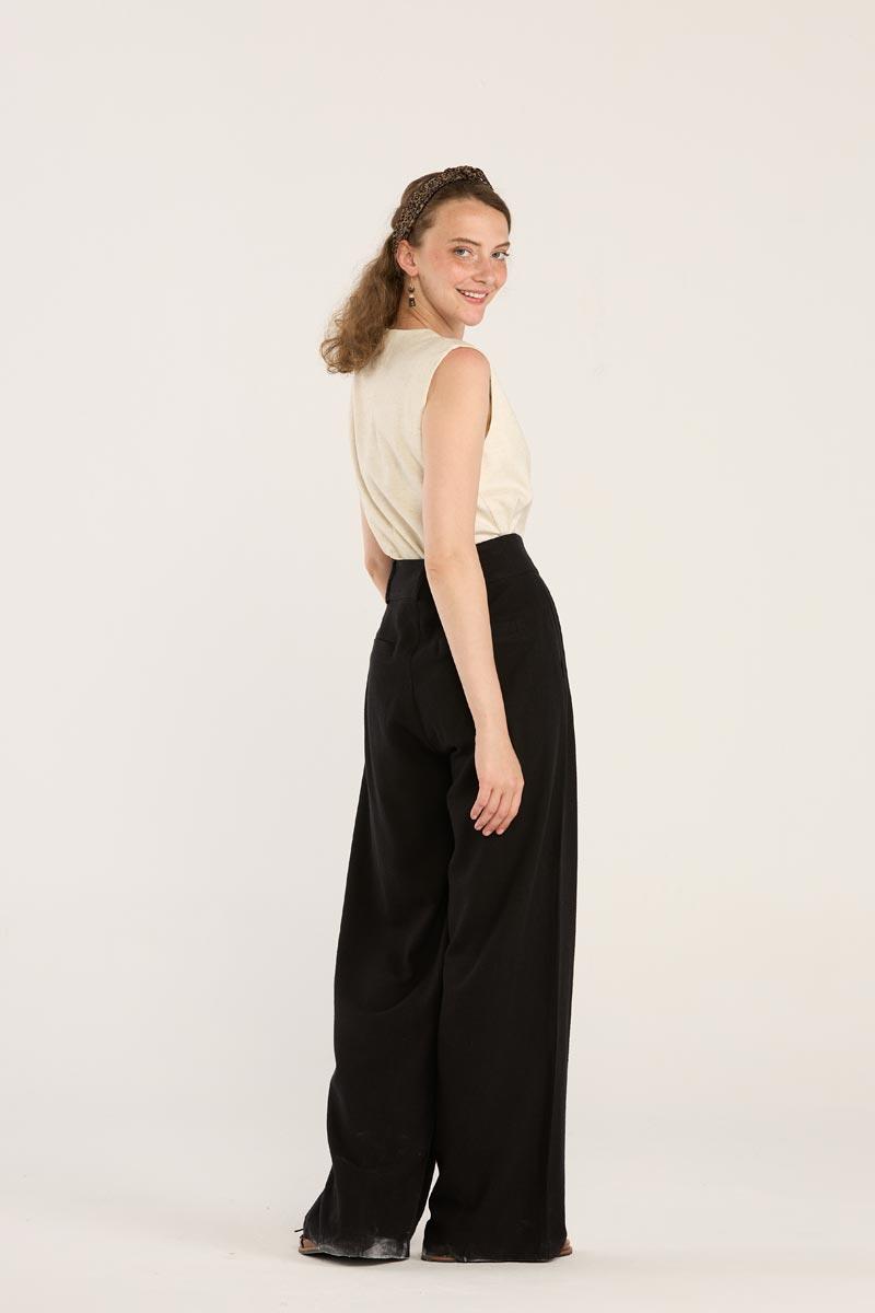 Naturel Dokulu Keten Pantolon
