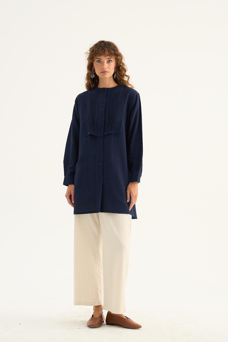 Nervür Yaka Keten Gömlek