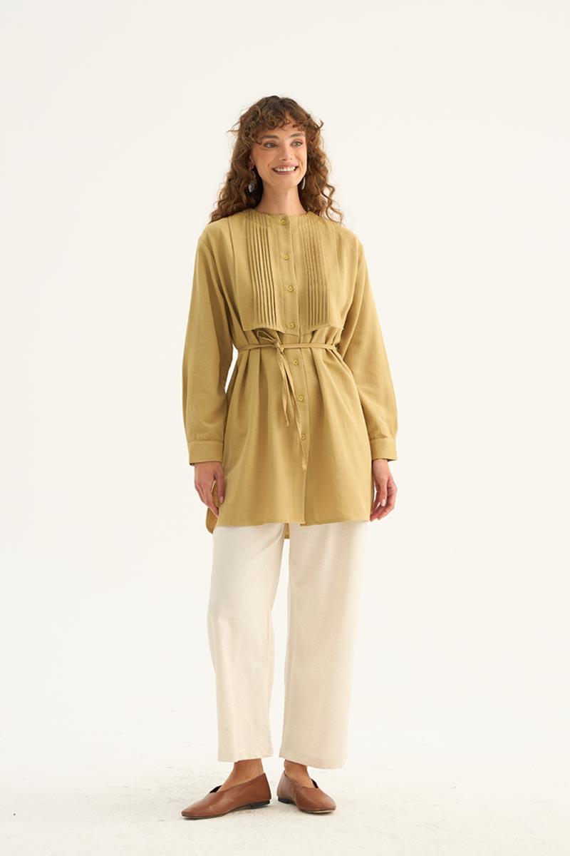 Nervür Yaka Keten Gömlek