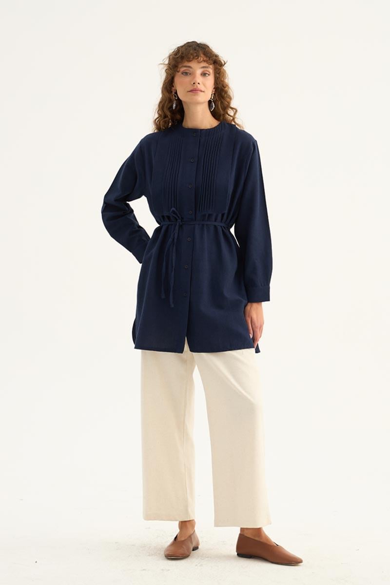 Nervür Yaka Keten Gömlek