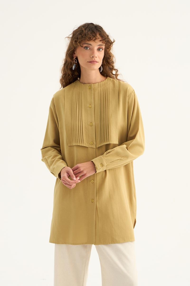 Nervür Yaka Keten Gömlek