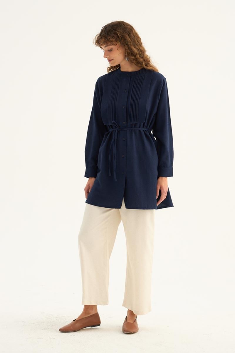 Nervür Yaka Keten Gömlek